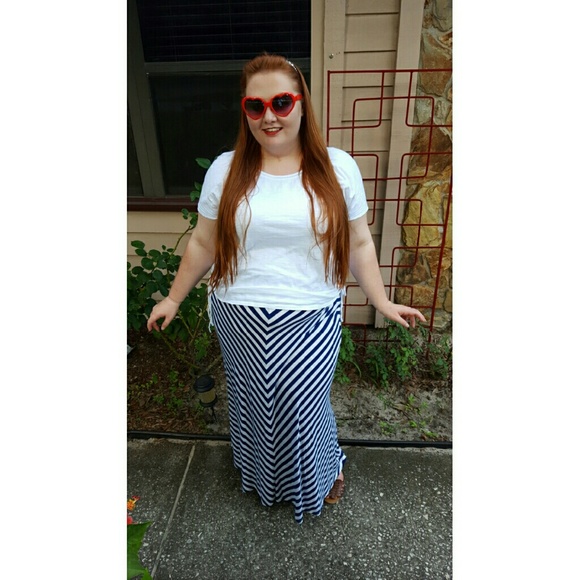 Blue Chevron Striped Maxi Skirt