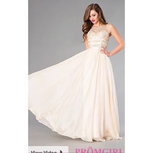 Creme Crystal/Beaded Top Long Prom Dress