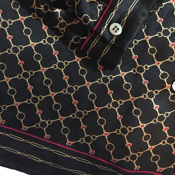 100% Silk Navy/Gold Liz Claiborne Dress Shirt! - Picture 2 of 2