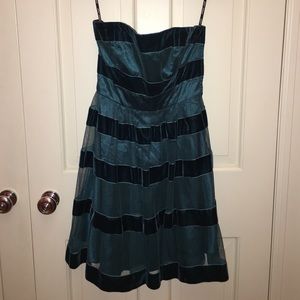 Betsey Johnson Teal Blue Velvet Striped Strapless