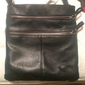 NWOT black cross body multi zipper purse
