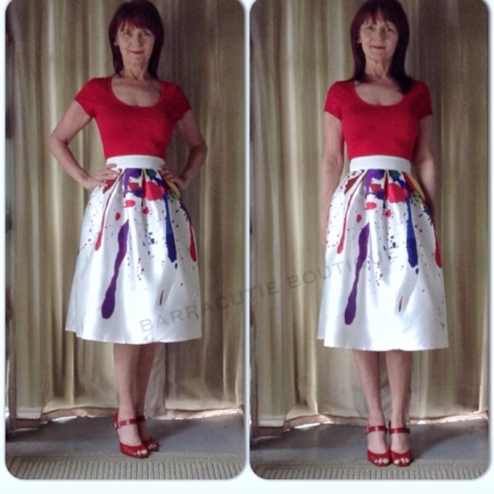 NEW WHITE ABSTRACT ART SKIRT