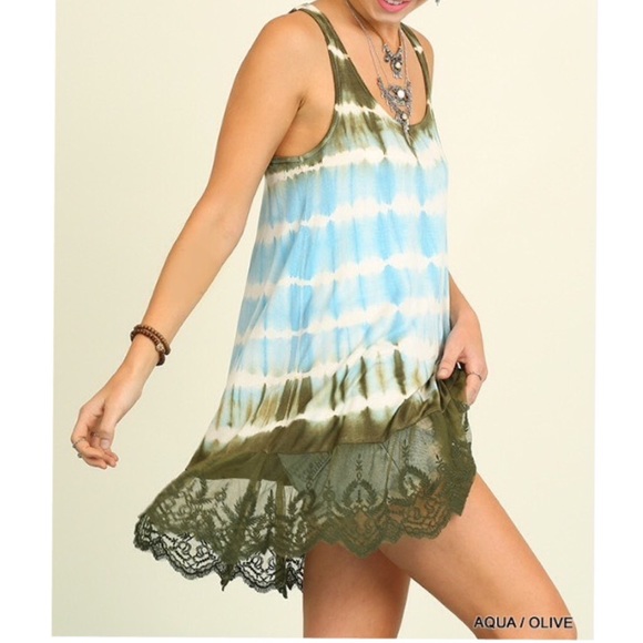 ‼️ LAST ‼️Aqua olive tie dye print lace tunic - Picture 3 of 4