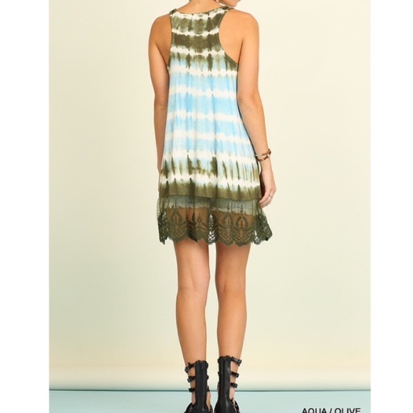 ‼️ LAST ‼️Aqua olive tie dye print lace tunic - Picture 4 of 4
