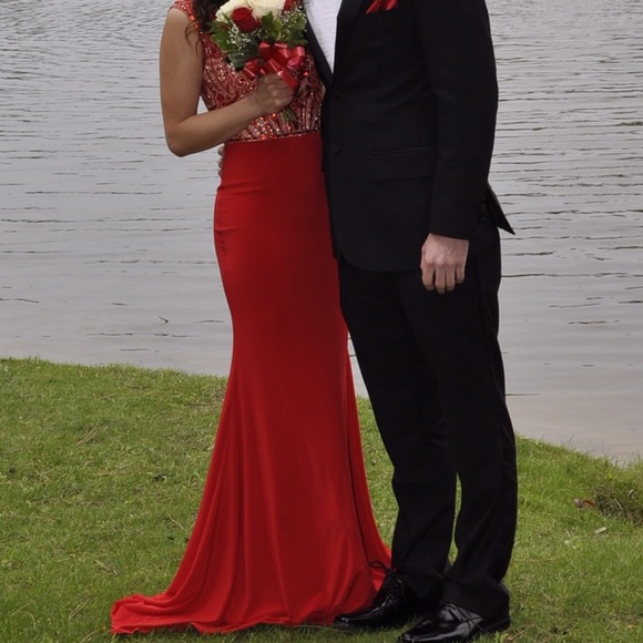 Beautifully jeweled red gown