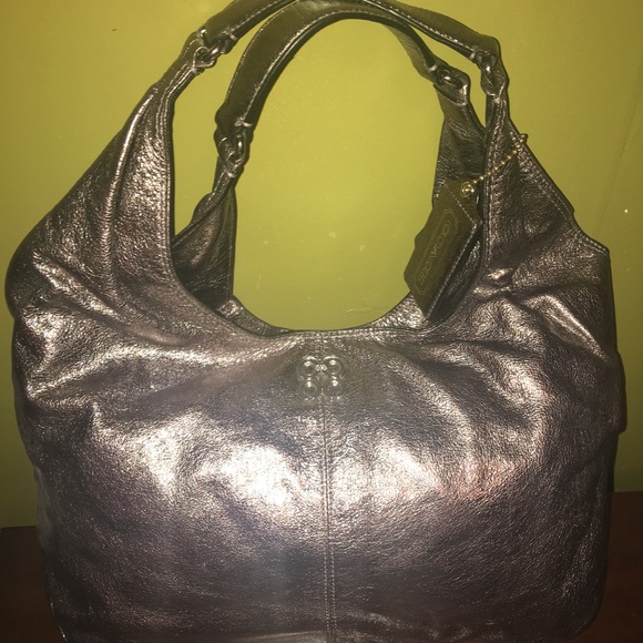 Coach Handbags - Coach Julia Gunmetal Metallic Leather Shoulder Bag