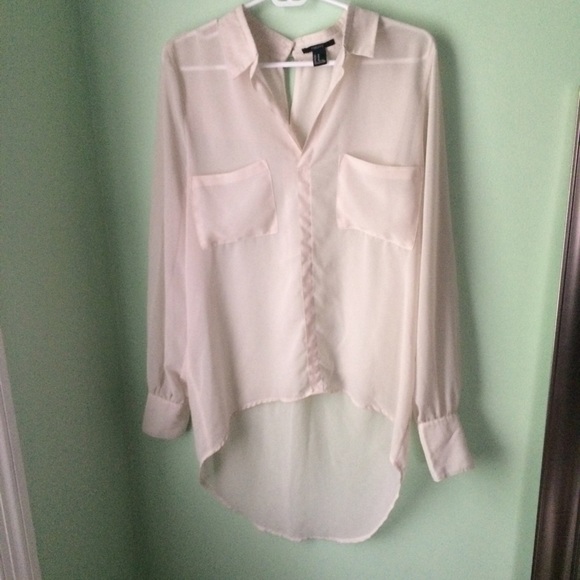 Cream Hi-Low Sheer Collar Shirt