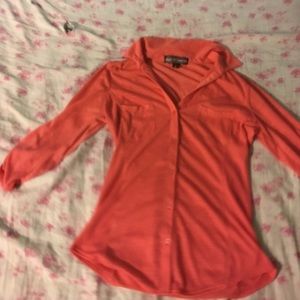 Red orange button down shirt