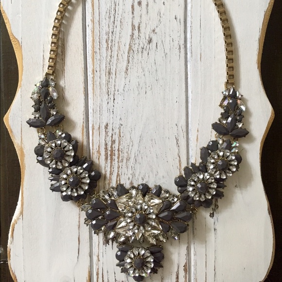 Gray Rhinestoned Clustered Statement Necklace - image 2