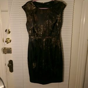 Tahari Black silk print dress size 6