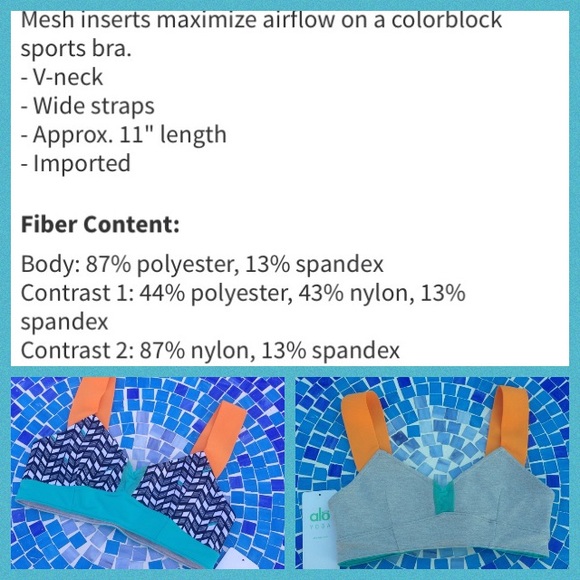 NEW!  ALO Yoga reversible bra in flame orange/Aqua - Picture 2 of 4