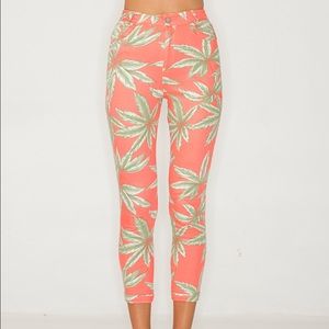 Pink Palm Leaf Skinny Jeans