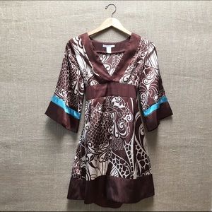 Silky Pattern Bell-Sleeve Dress