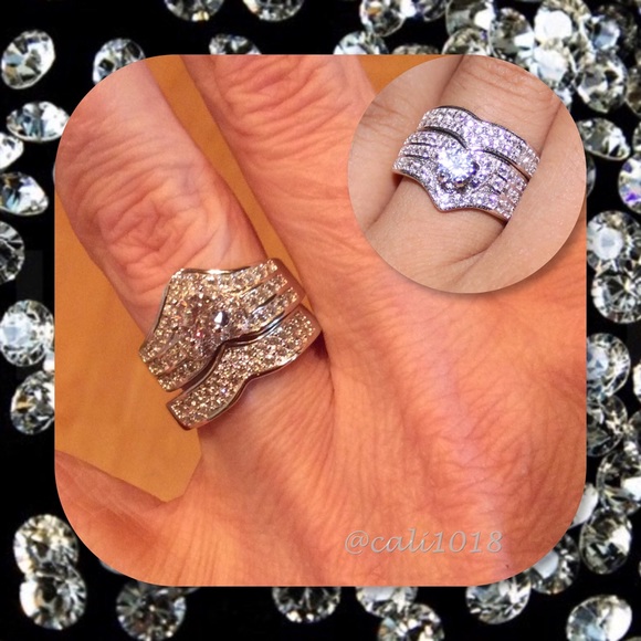 🆕2PC White Sapphire Unique Wedding Ring