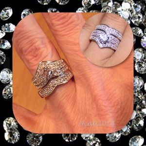 🆕2PC White Sapphire Unique Wedding Ring