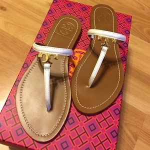 Tory Burch T Logo Flat Thong Patent Saffiano