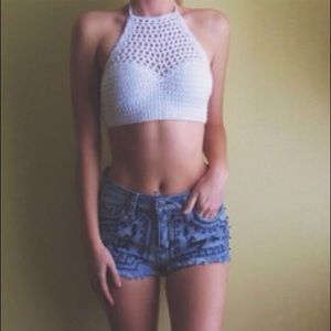White Knit Halter Crop Top