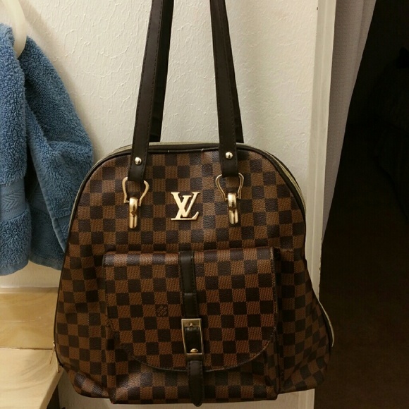 Brown checkered backpack or purse