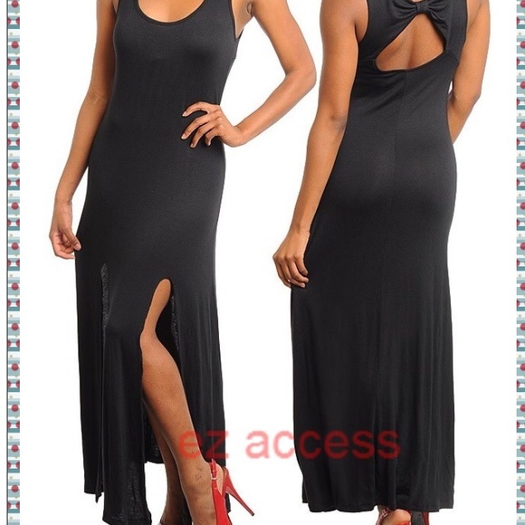 Ivory maxi dress slits back bow summer sun dress - Picture 2 of 4