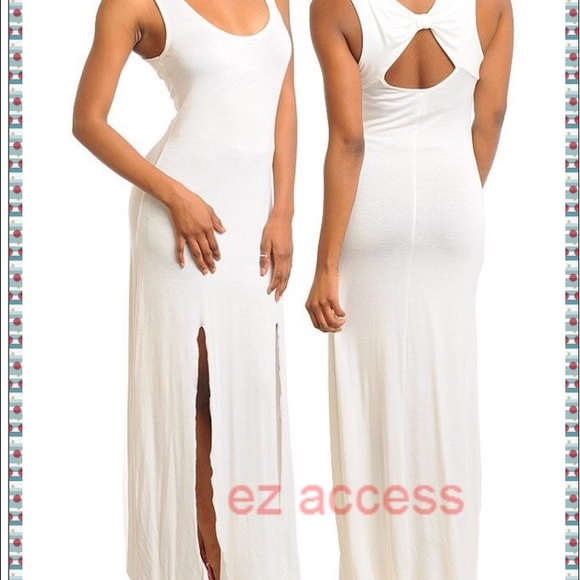 Ivory maxi dress slits back bow summer sun dress - Picture 3 of 4