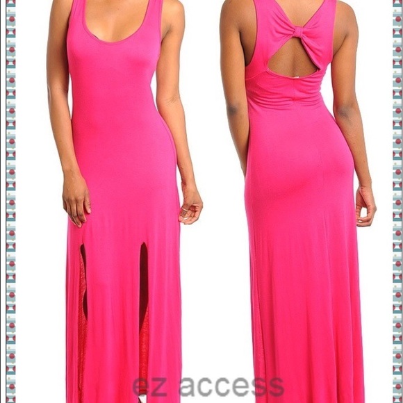 Ivory maxi dress slits back bow summer sun dress - Picture 4 of 4