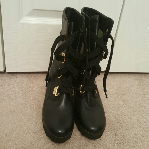 Black Leather Timberland wedge boots