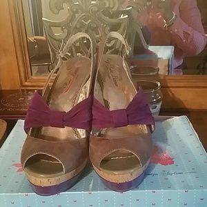 Purple and Natural wedge heels