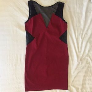 Miss Selfridge red mini dress with mesh cutouts