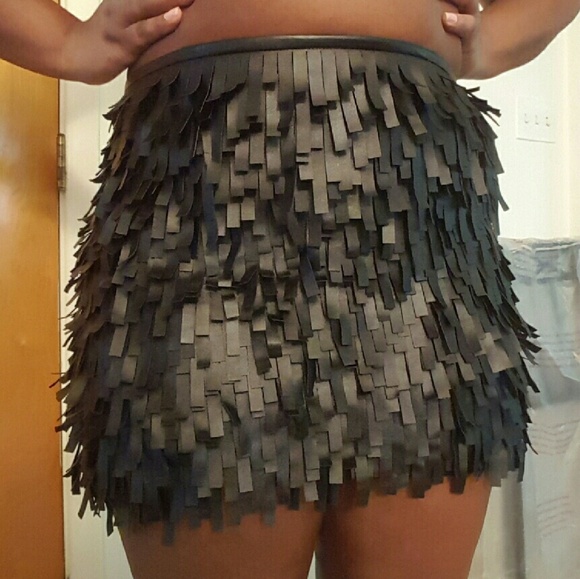 Black Leather fringe skirt
