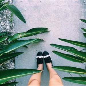 Black and white Oxford shoes