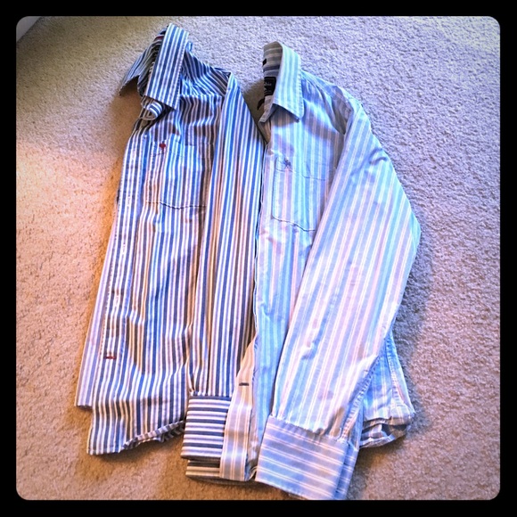 Two men's A&F stripped button downs