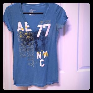 American eagle blue v neck t-shirt small used