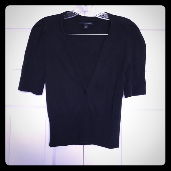 Black short sleeve one button cardigan