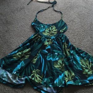 Flowered green and blue mini dress