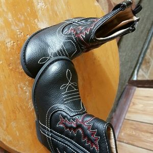 Black and red baby boots