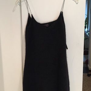 Black angora coctail dress with diamond straps