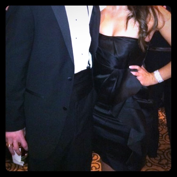 J Crew strapless ruffle detail black dress