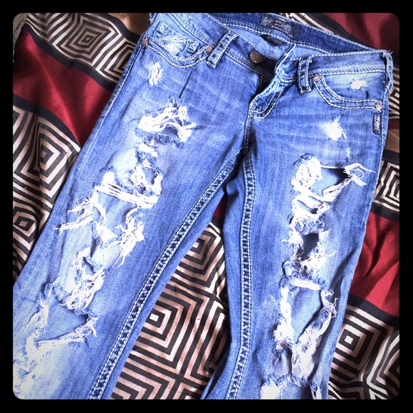 Silver destructed denim