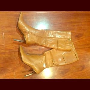Ralph Lauren Vallerie Tan Leather Boots Knee High