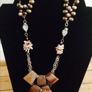 Sraling silver water perl stones necklace