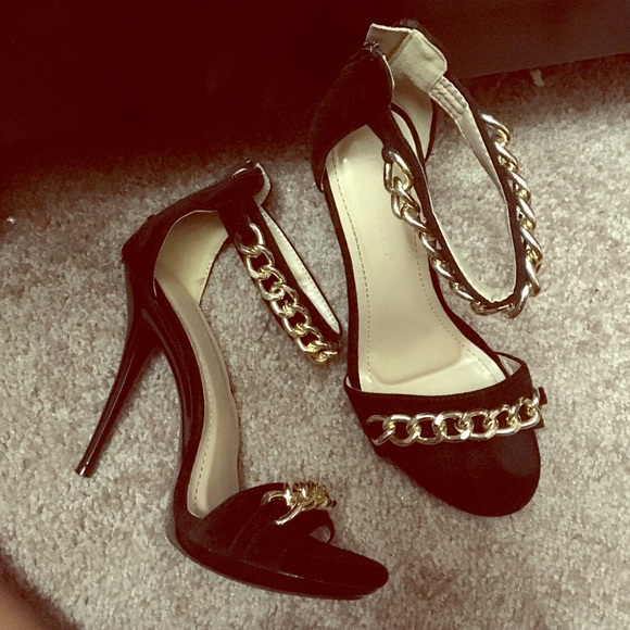 Chain open toe heels