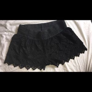 Black suede lace shorts
