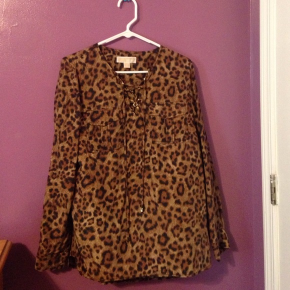 Michael Kors long sleeves silk leopard blouse