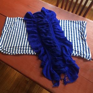 2 blue scarves. Striped Infinity. Blue Ruffle