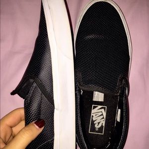 Black leather slip-on vans in perfect condition!