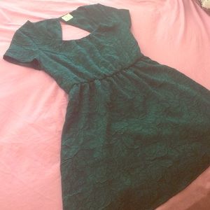 Dark green open back dress (short)