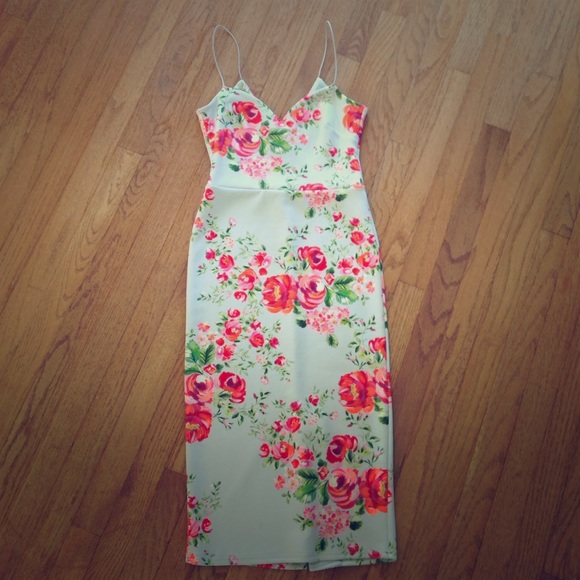 ASOS deep plunge rose midi dress
