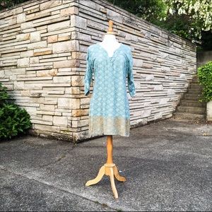 Woolrich knee length 3/4 sleeve blue-green dress