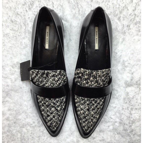 ZARA Basic Tweed Black Patent Loafers - Picture 2 of 3