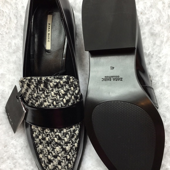 ZARA Basic Tweed Black Patent Loafers - Picture 3 of 3
